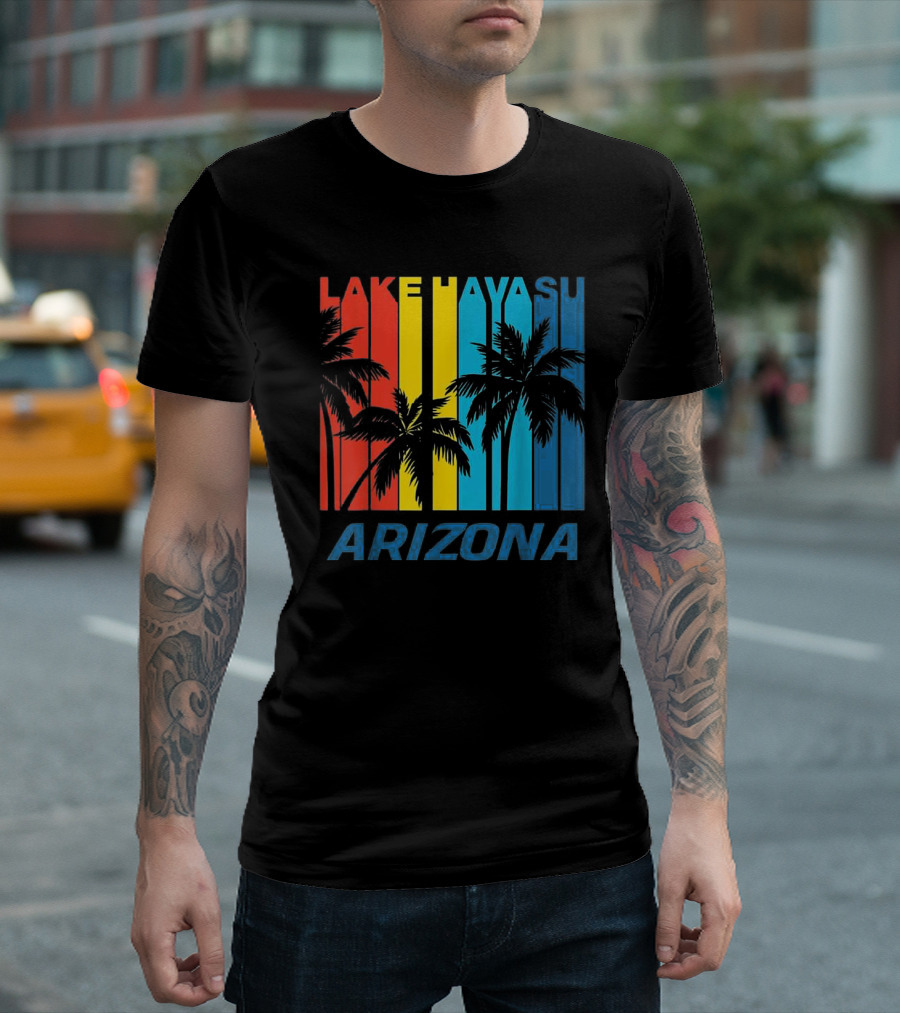 Lake Havasu Arizona Retro Palm Trees Vacation Colorful Stripes T-Shirt