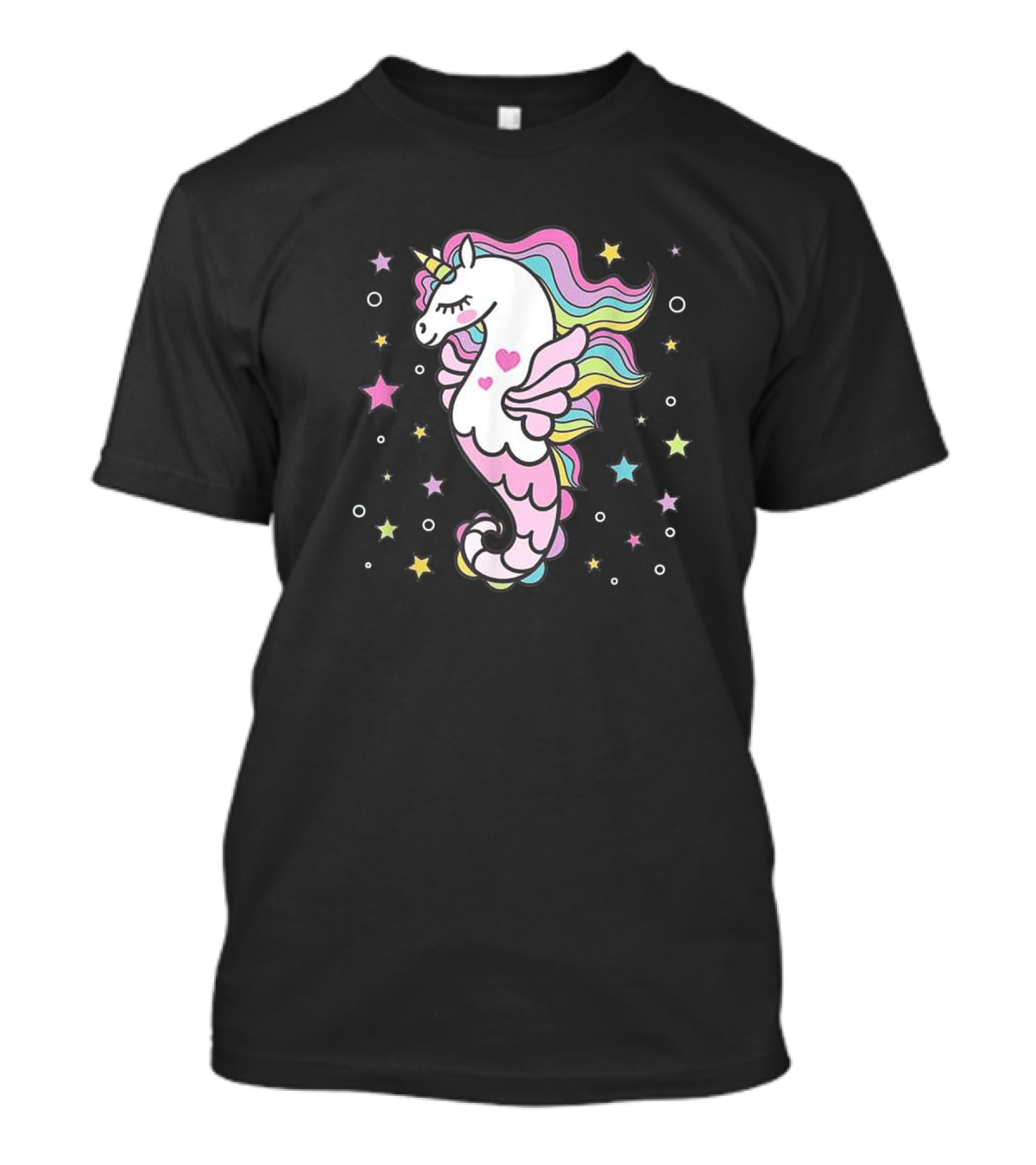 Sea Unicorn Magical Seahorse With Rainbow Pastel Stars T-Shirt