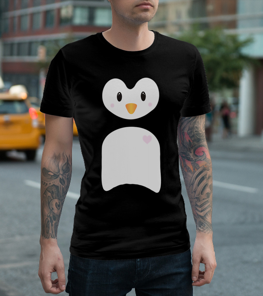 Cute Penguin Face with Heart-Shaped Body T-Shirt