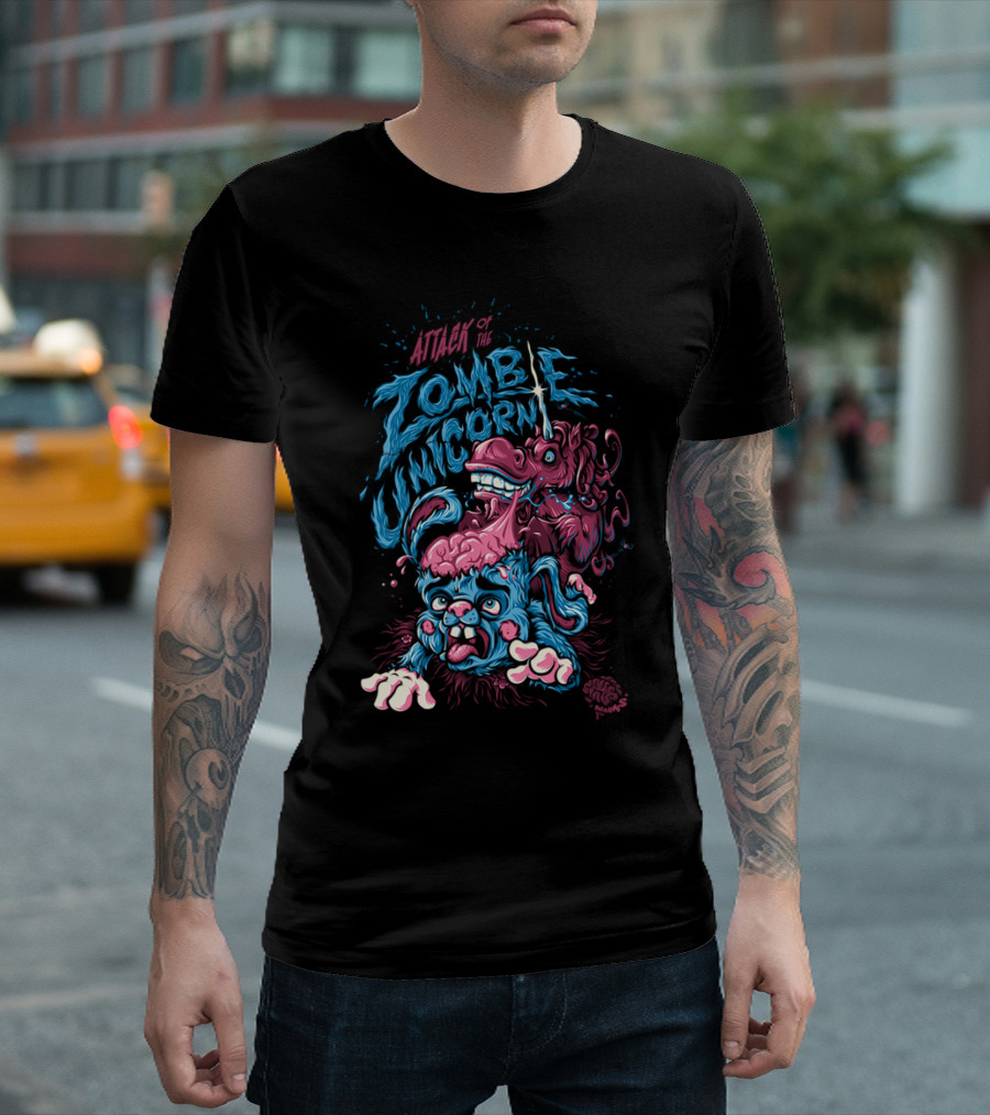 Attack of the Zombie Unicorn Brain-Eating Creature Horror Fantasy Art by BeastWreck T-Shirt