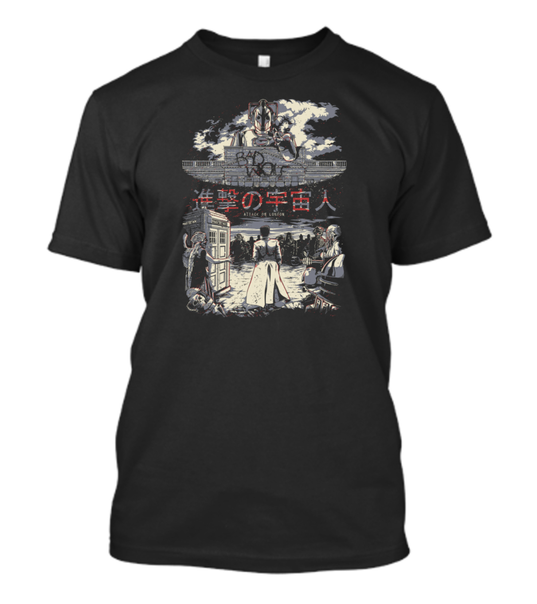 Bad Wolf Doctor Who Cyberman Attack De Londres Japanese Text T-Shirt