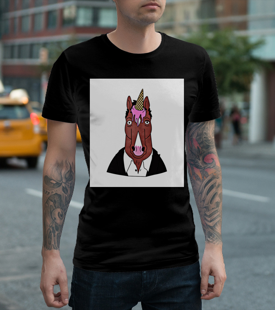 BoJack Unicornman Horse with Ice Cream Cone Horn T-Shirt