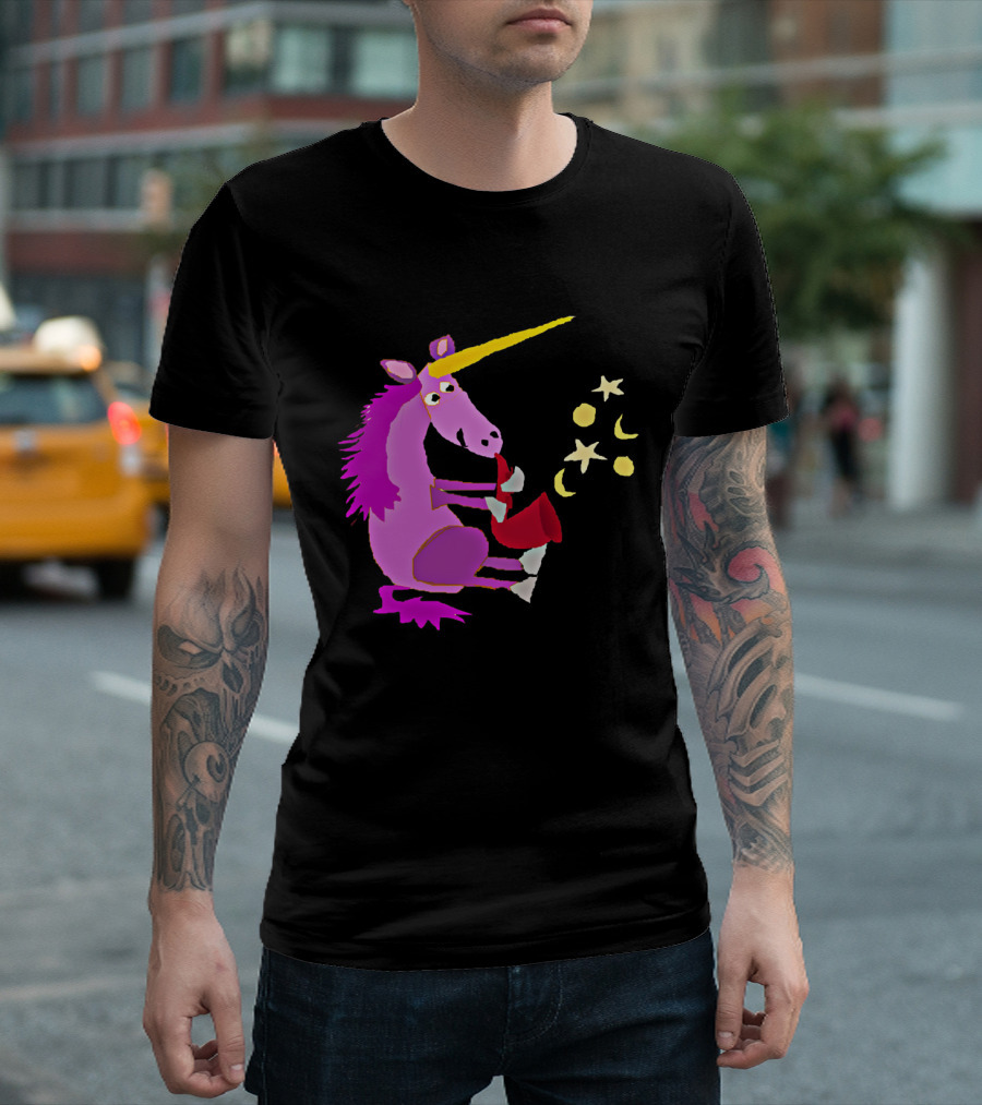 Funky Unicorn Playing Saxophone with Stars and Moons T-Shirt