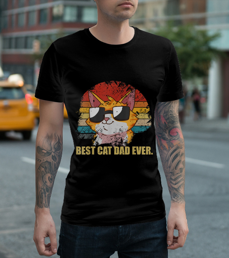 Best Cat Dad Ever Retro Cool Sunglasses Cat Dad Daddy Pet T-Shirt