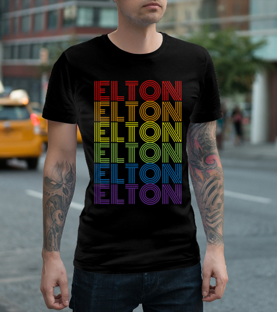 Retro Elton Rainbow Multi-Colored Text T-Shirt