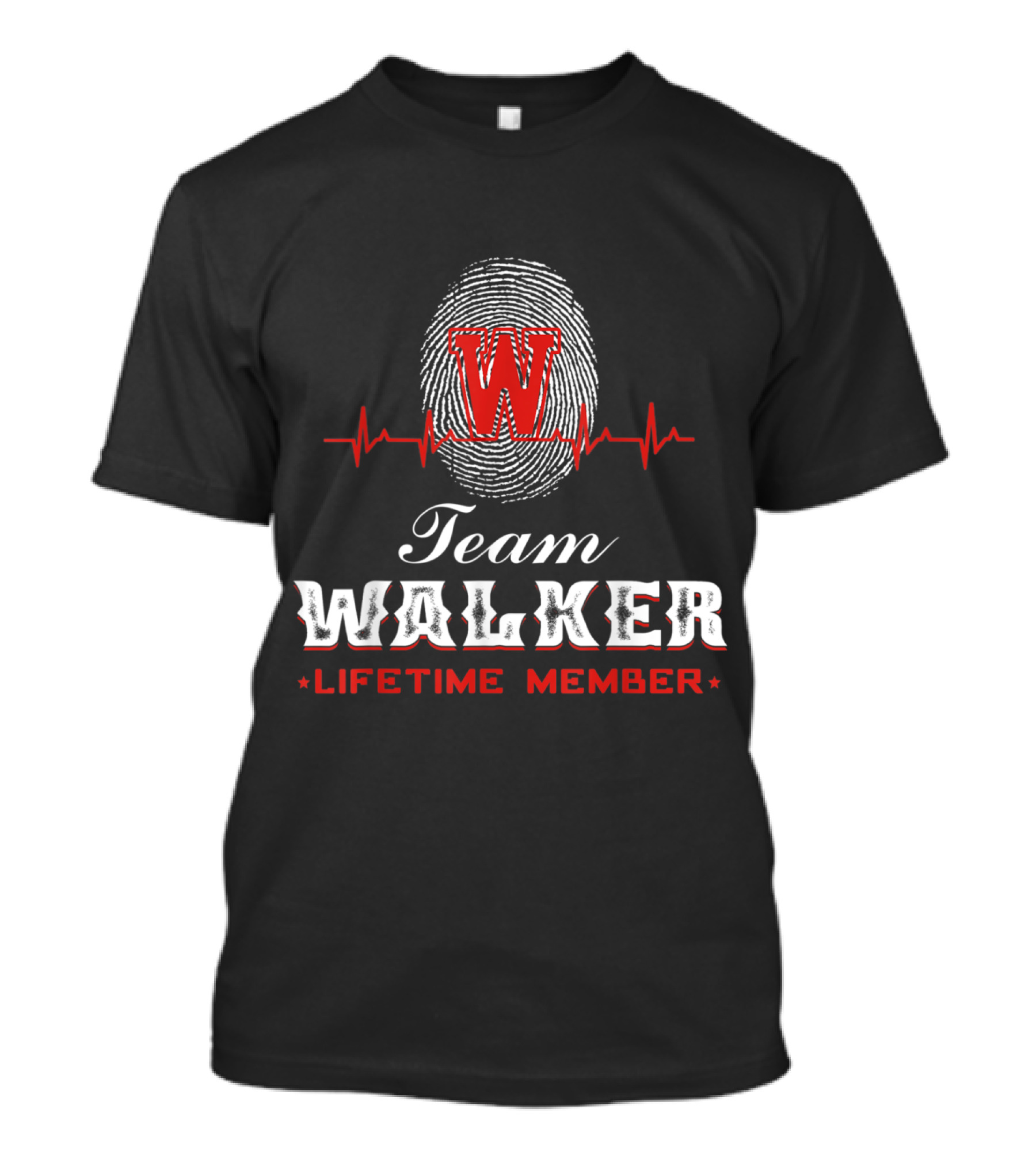 Team Walker Lifetime Member Fingerprint Heartbeat Symbol W T-Shirt