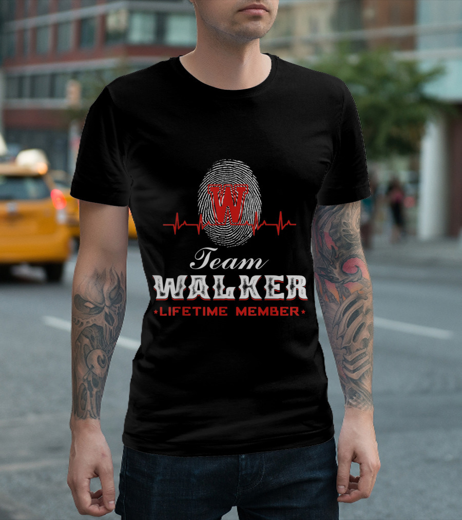 Team Walker Lifetime Member Fingerprint Heartbeat Symbol W T-Shirt