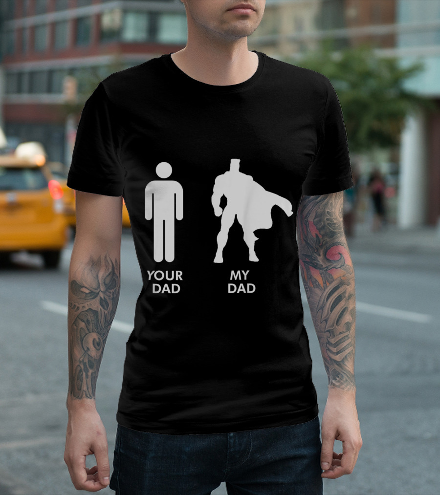 Your Dad Basic Figure Vs. My Dad Superhero Silhouette with Cape T-Shirt