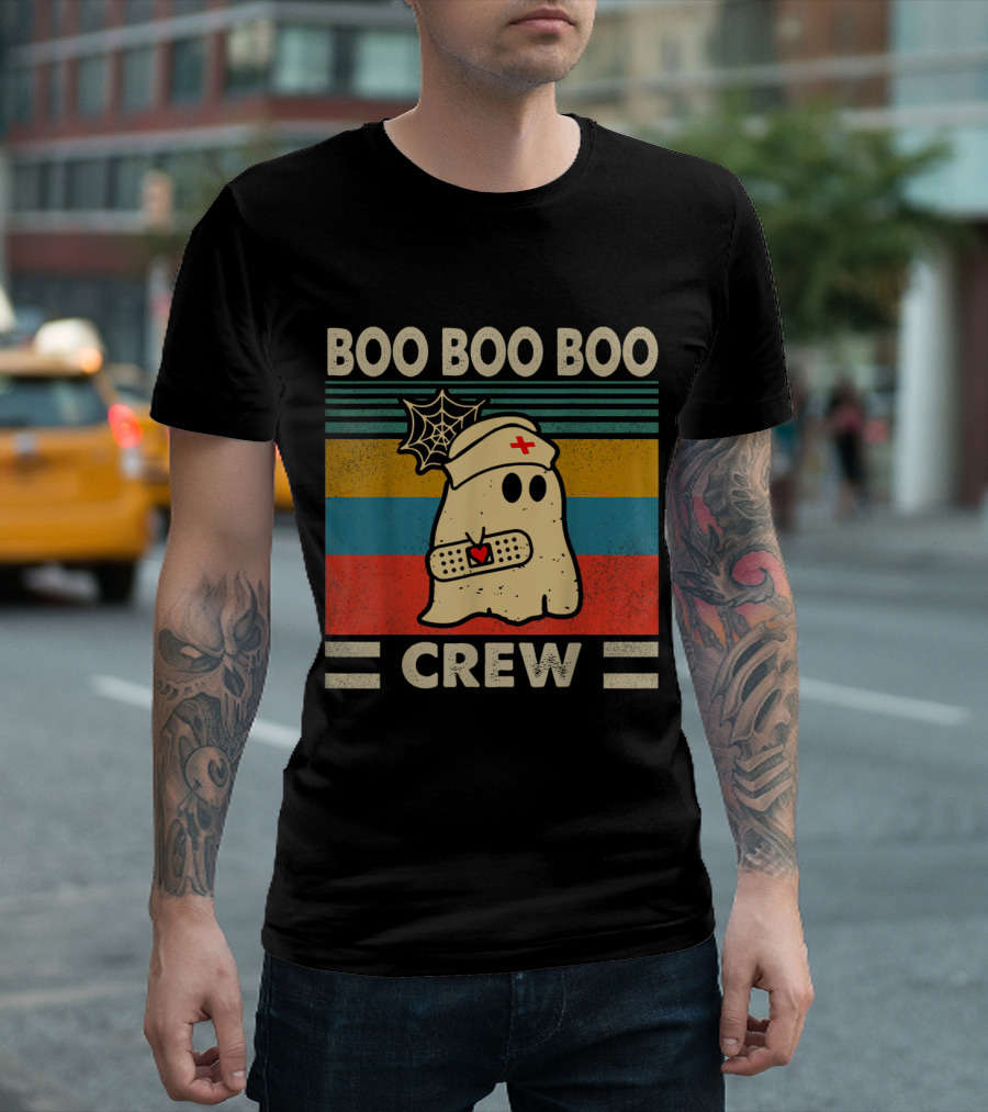 Boo Boo Boo Crew Nurse Ghost with Bandage and Spiderweb Hat T-Shirt