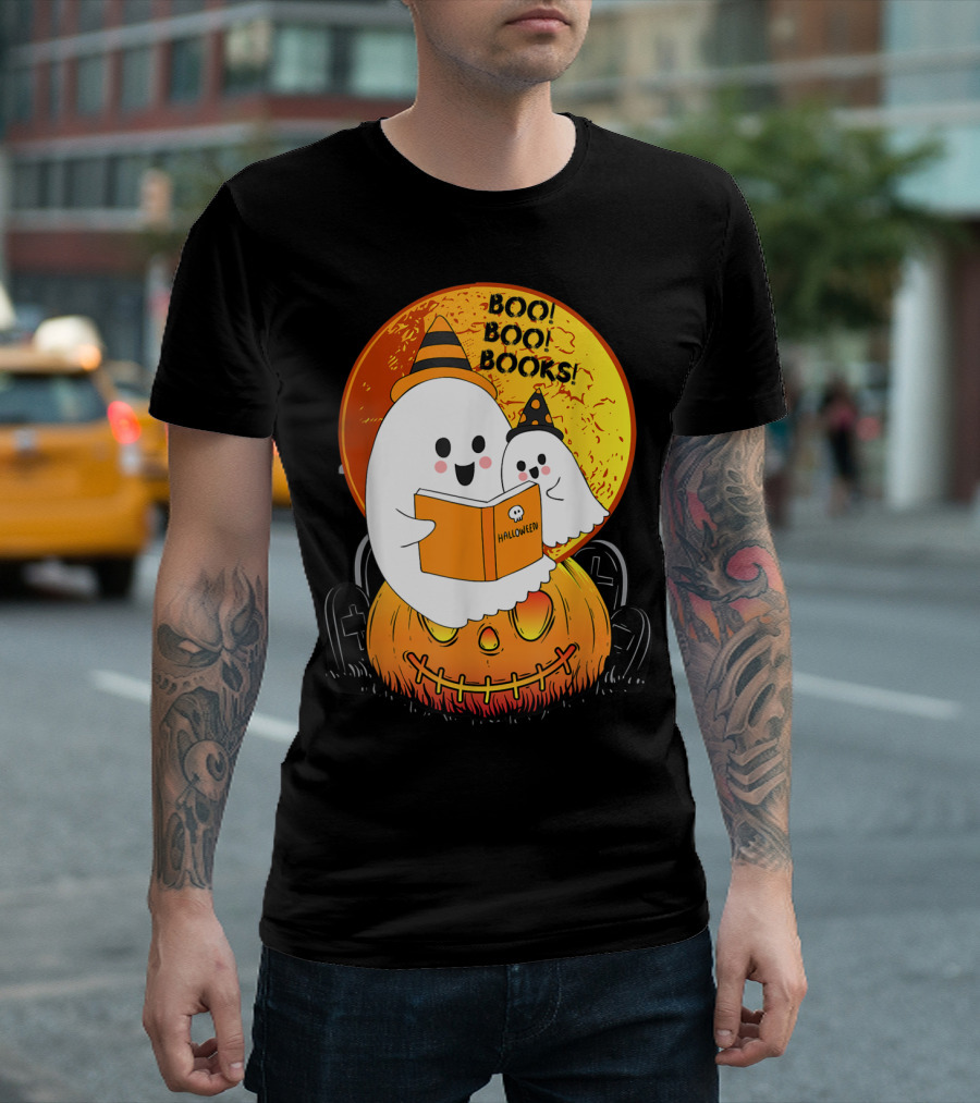 Booooooks Boo Boo Books Halloween Ghost Reading Pumpkin T-Shirt