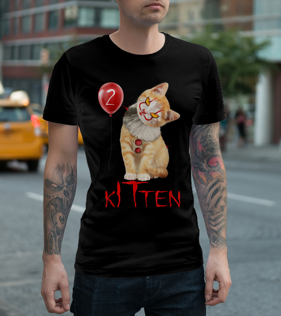 Clown Cat Kitten 2 Pennywise-Inspired Funny Scary Cat Balloon T-Shirt