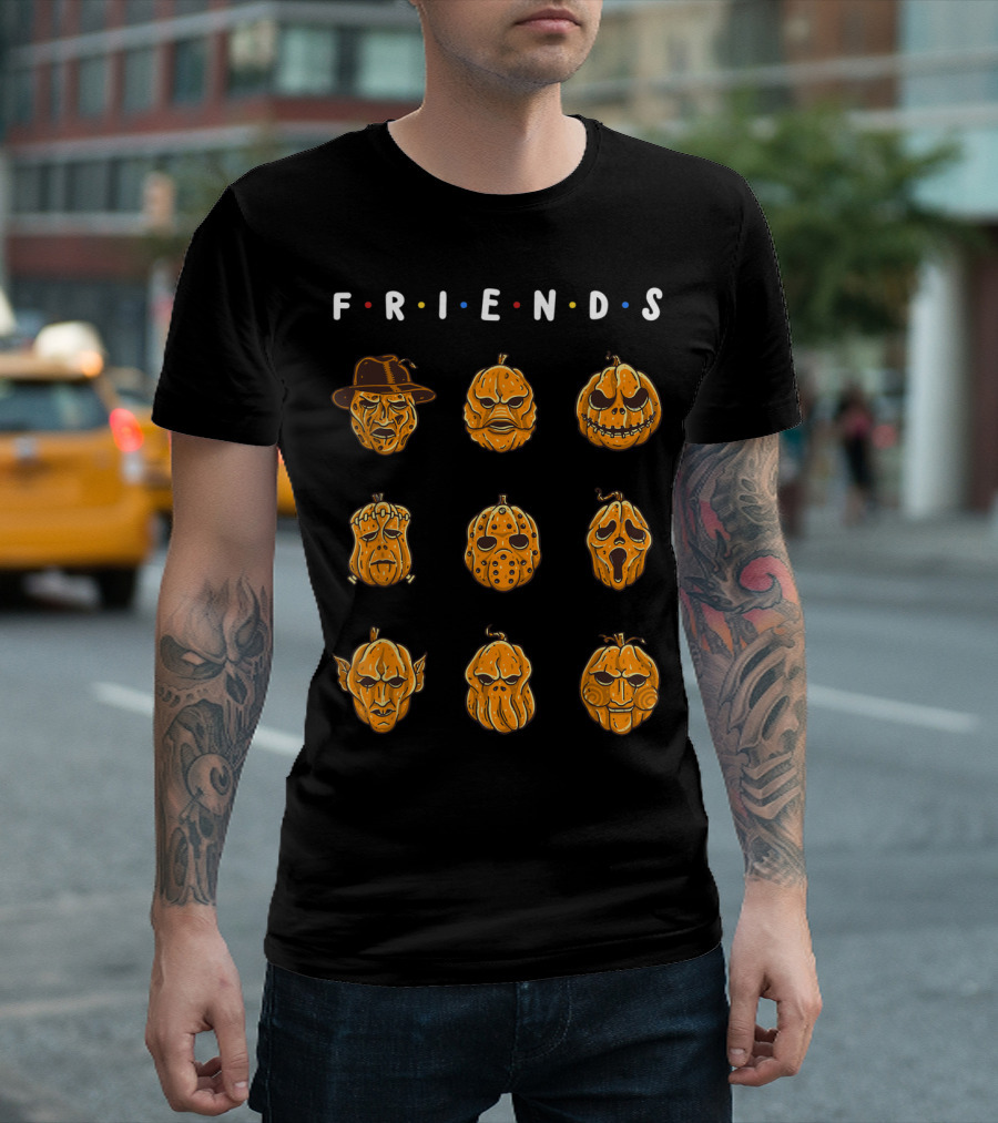 Friends TV Show Pumpkins Featuring Iconic Horror Movie Creepy Faces T-Shirt