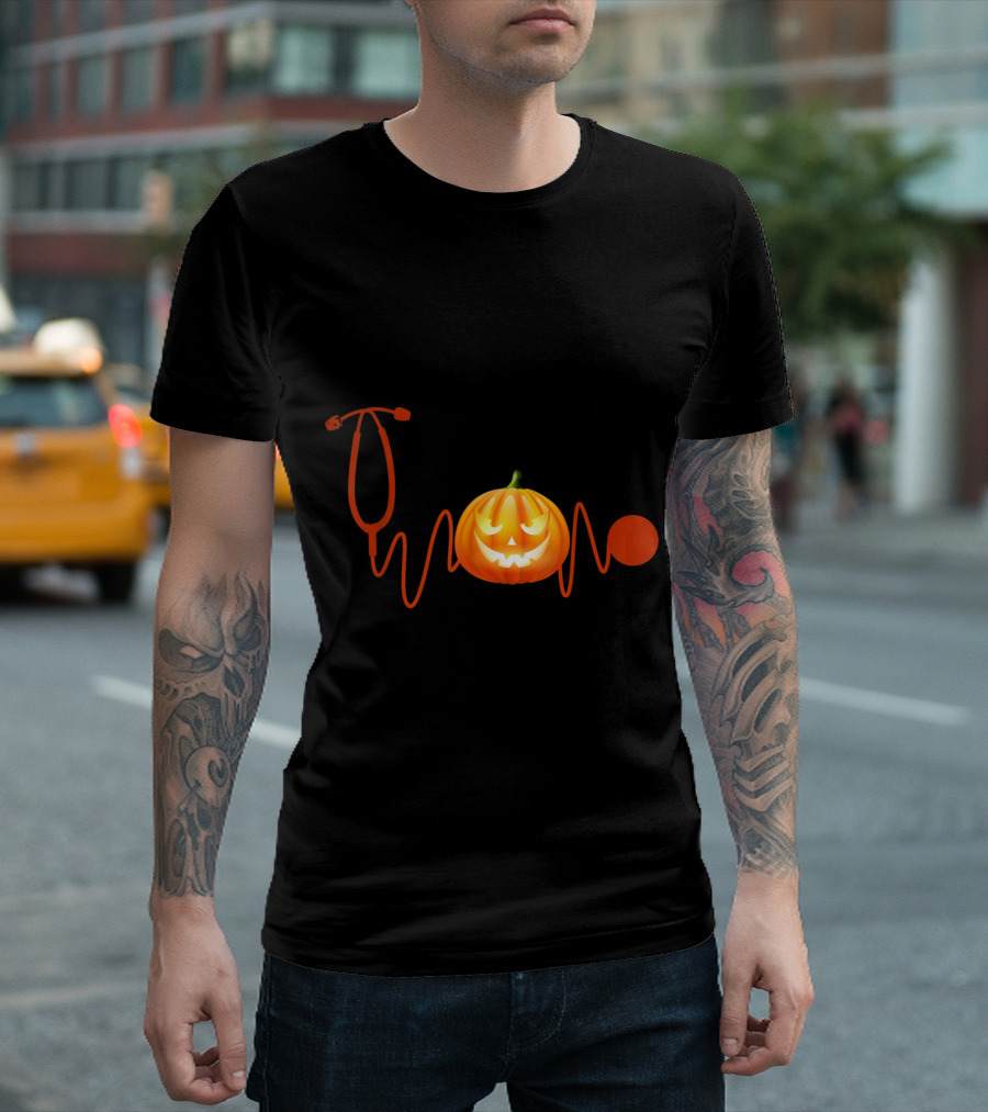 Halloween Pumpkin Heartbeat Stethoscope for Nurse Doctor T-Shirt