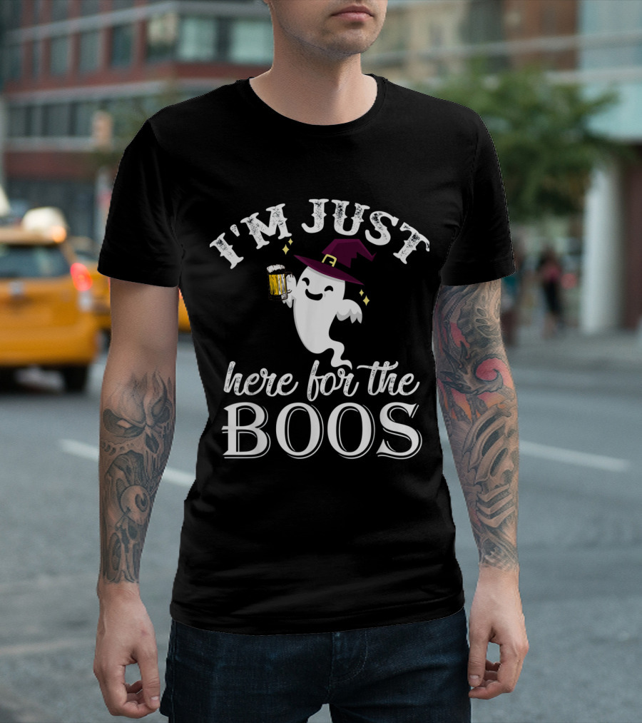 Halloween Ghost Witch Hat with Beer and Boos Text T-Shirt