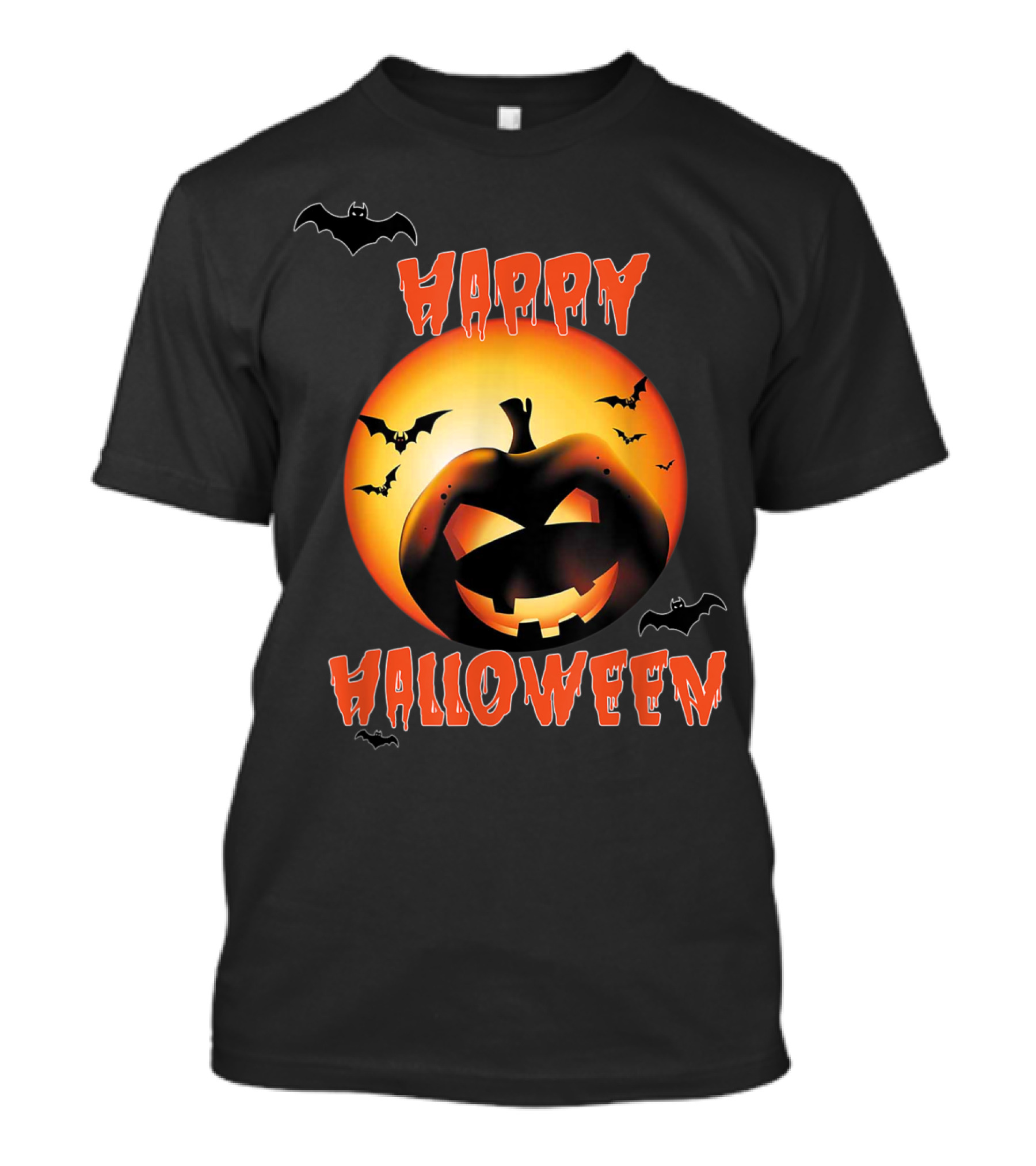 Happy Halloween Pumpkin With Bats And Glowing Jack-o'-Lantern T-Shirt