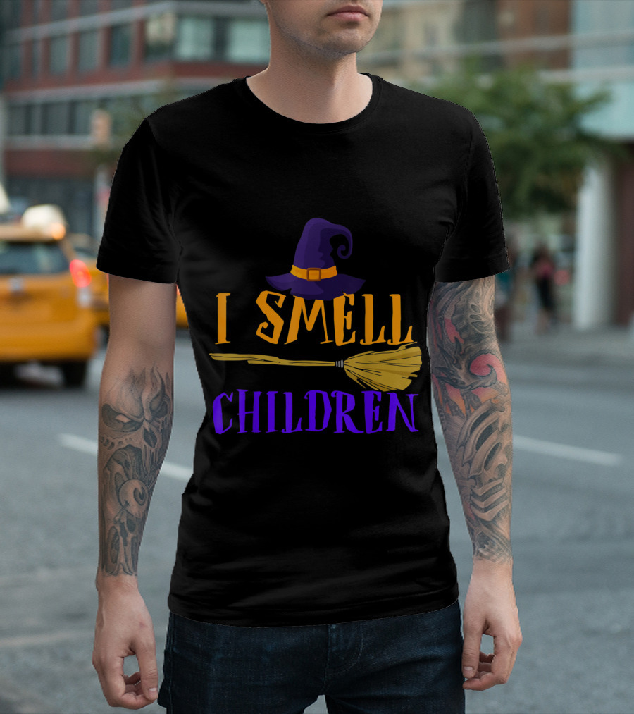 I Smell Children Witch Hat And Broom Halloween T-Shirt