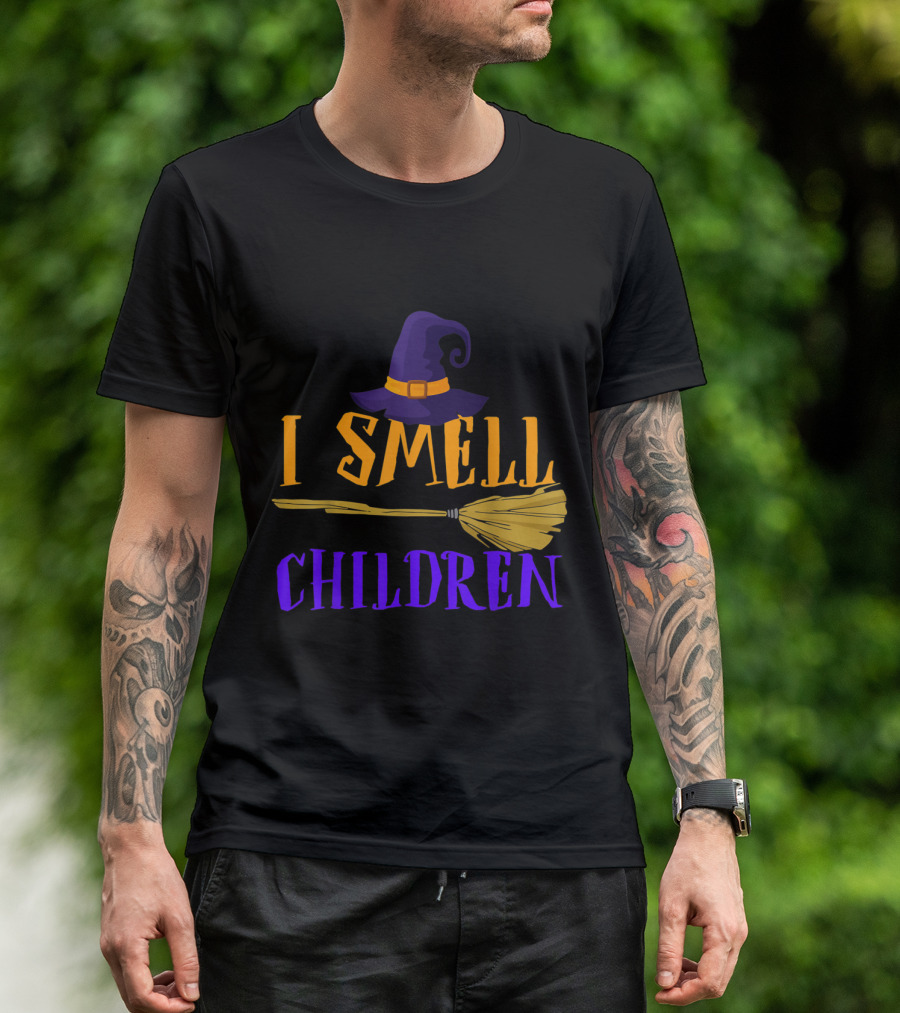 I Smell Children Witch Hat And Broom Halloween T-Shirt