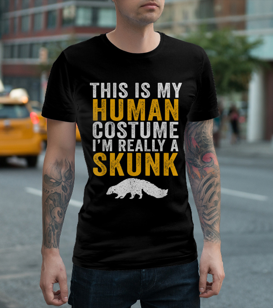 This Is My Human Costume I'm Really A Skunk Funny Halloween Joke T-Shirt