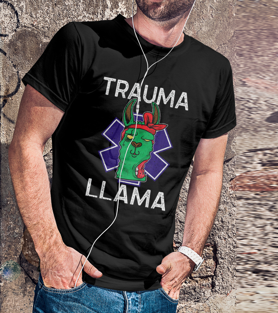 Trauma Llama Halloween EMT RN Paramedics Nurses Doctors Zombie Star Of Life T-Shirt