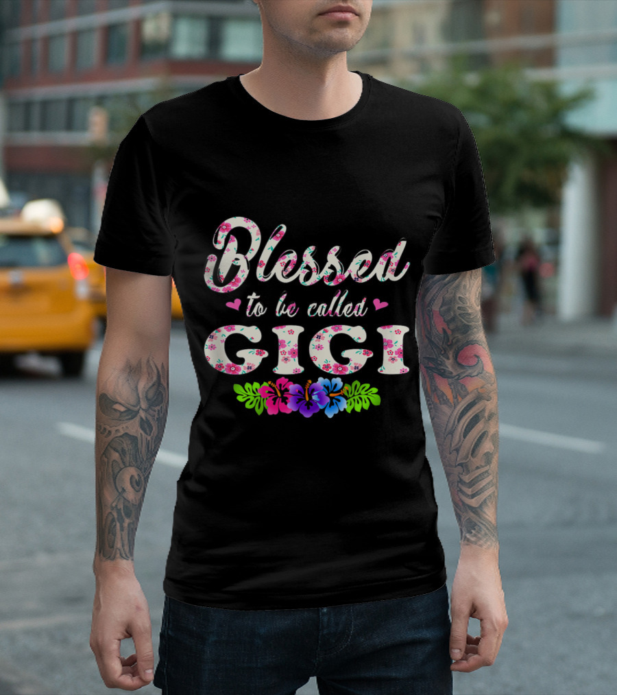 Blessed to Be Called Gigi Mother's Day Floral Hearts T-Shirt