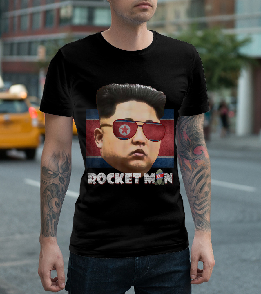 Rocket Man Kim Jong Un Sunglasses North Korea Flag T-Shirt