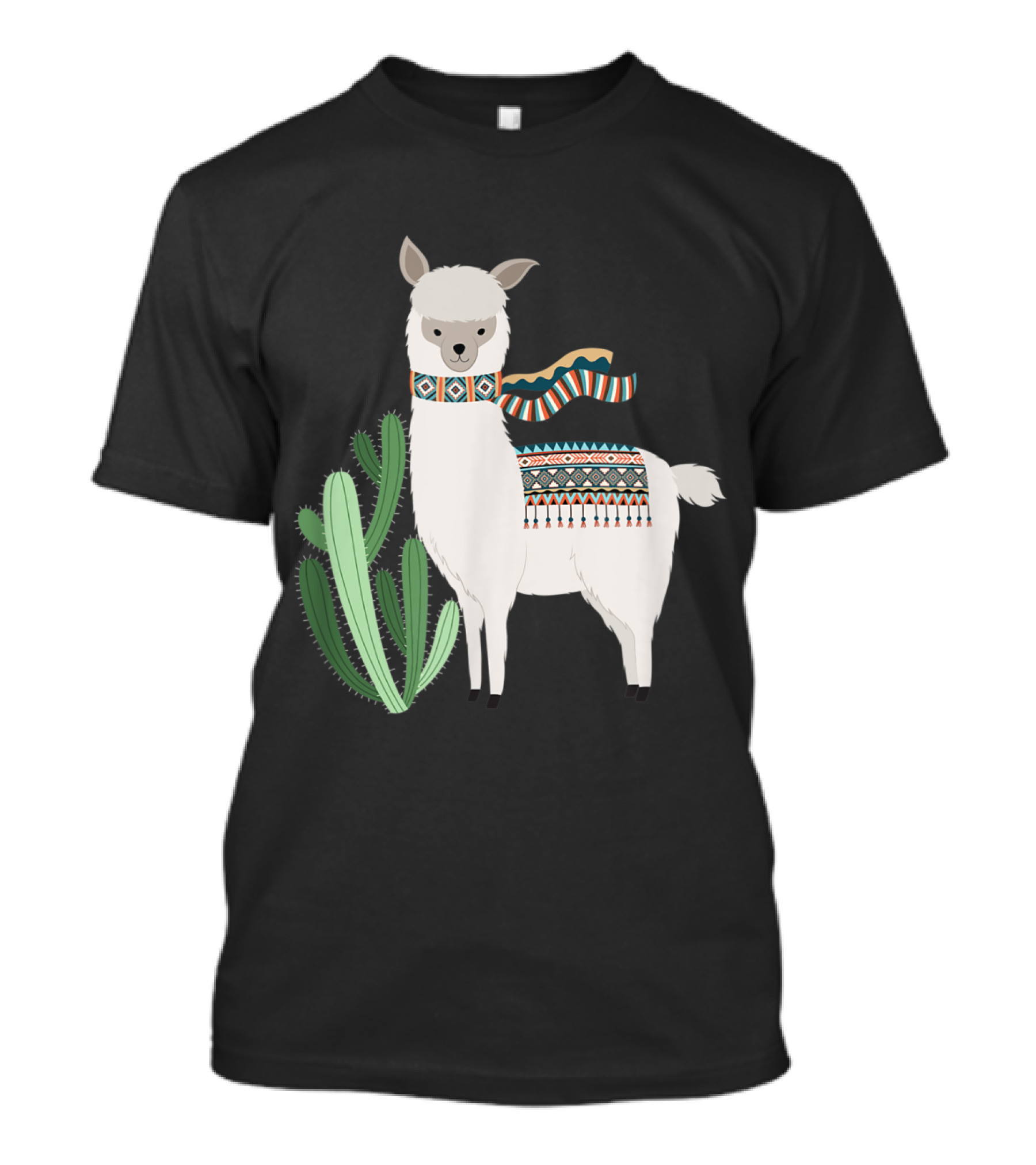 Cute Llama With Colorful Scarf And Cactus For Llama Lover T-Shirt