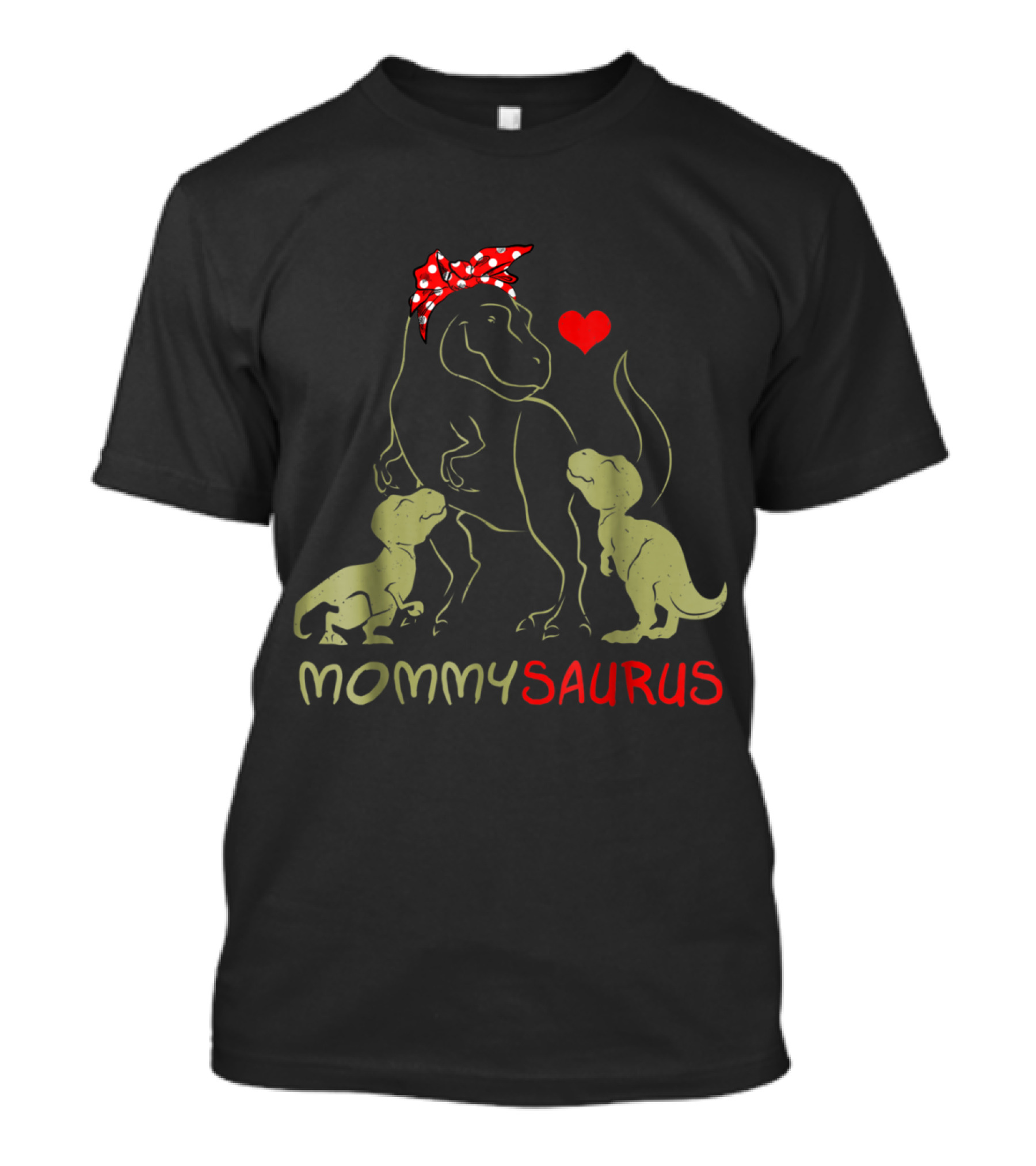 Mommysaurus Dinosaur With Red Bandana And Two Baby Dinosaurs Heart T-Shirt