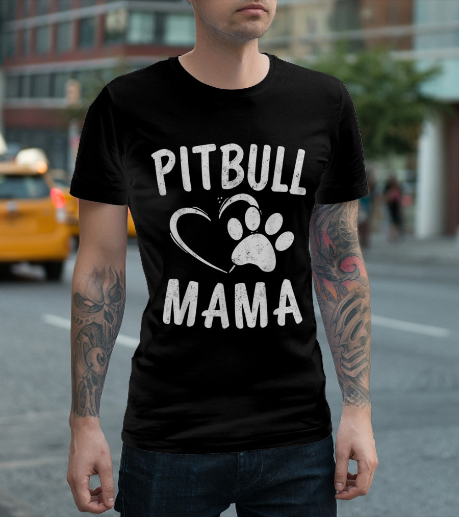 Pitbull Mama Heart and Paw Print Dog Lover Pit bull Owner T-Shirt