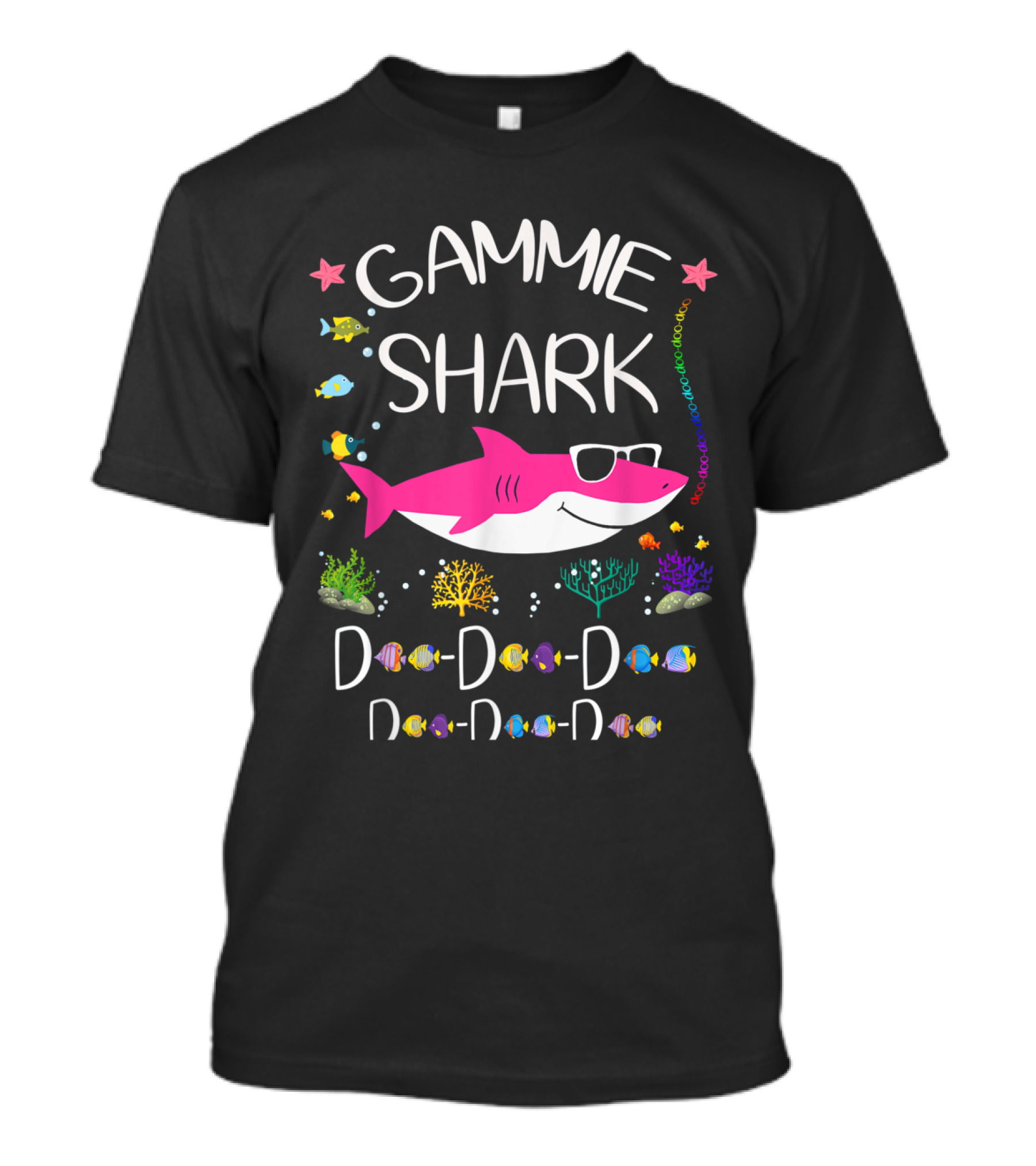 Gammie Shark Doo Doo Doo Pink Sunglasses Colorful Fish And Coral T-Shirt
