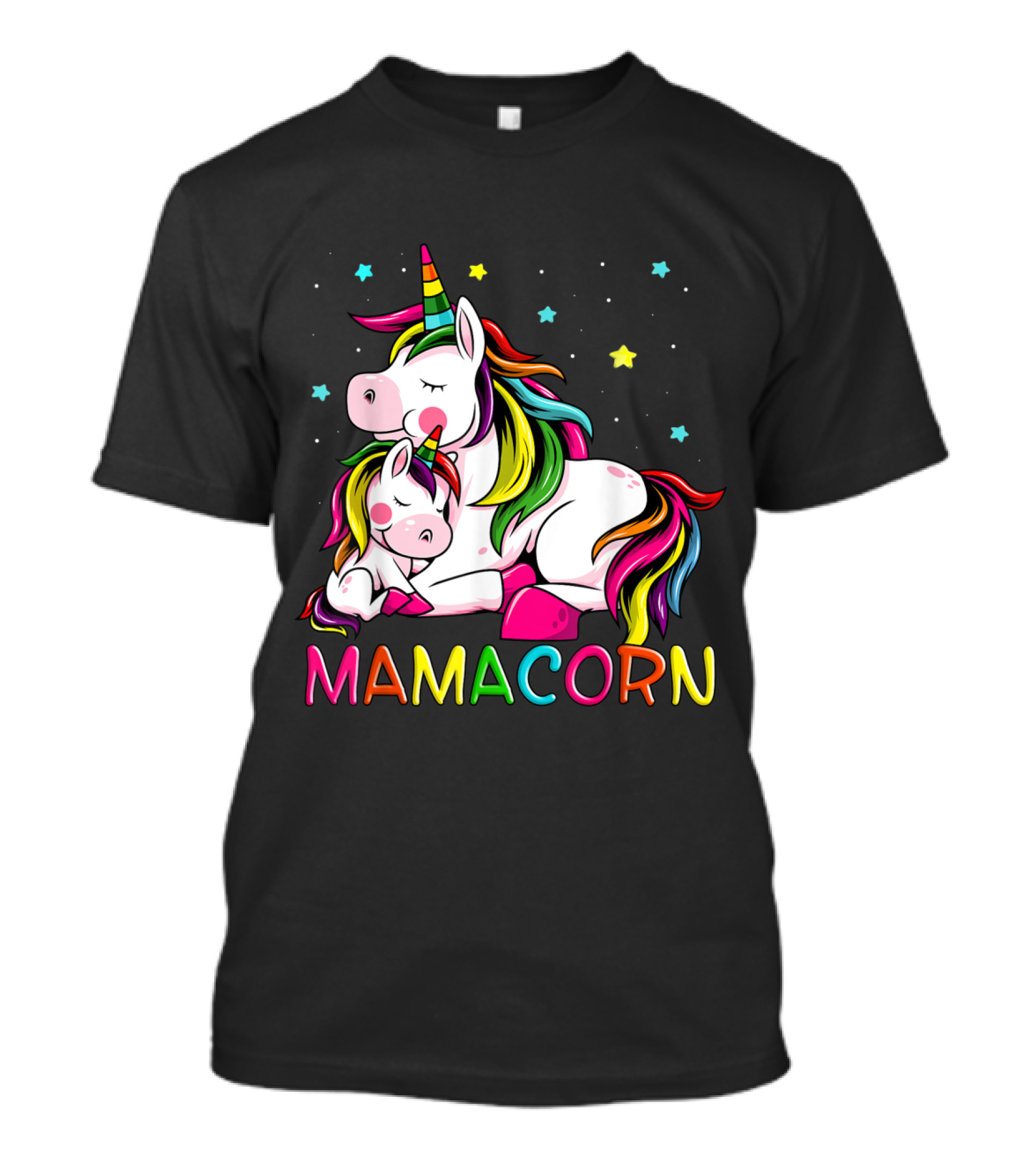 Mamacorn Mother's Day Unicorn With Rainbow Mane And Stars T-Shirt