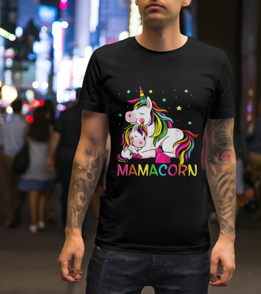 Mamacorn Mother's Day Unicorn With Rainbow Mane And Stars T-Shirt
