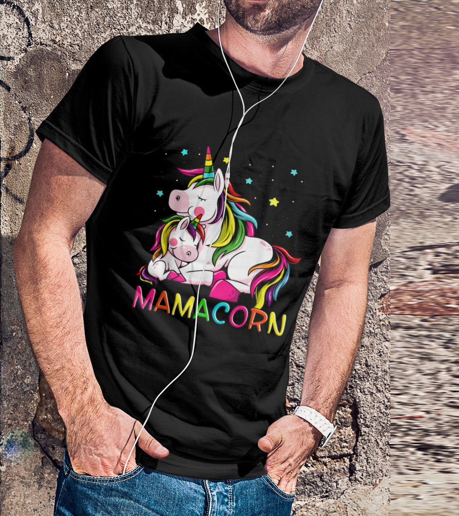 Mamacorn Mother's Day Unicorn With Rainbow Mane And Stars T-Shirt