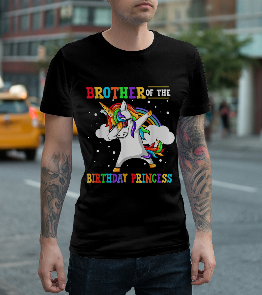 Brother of the Birthday Princess Dabbing Unicorn Rainbow Fun T-Shirt