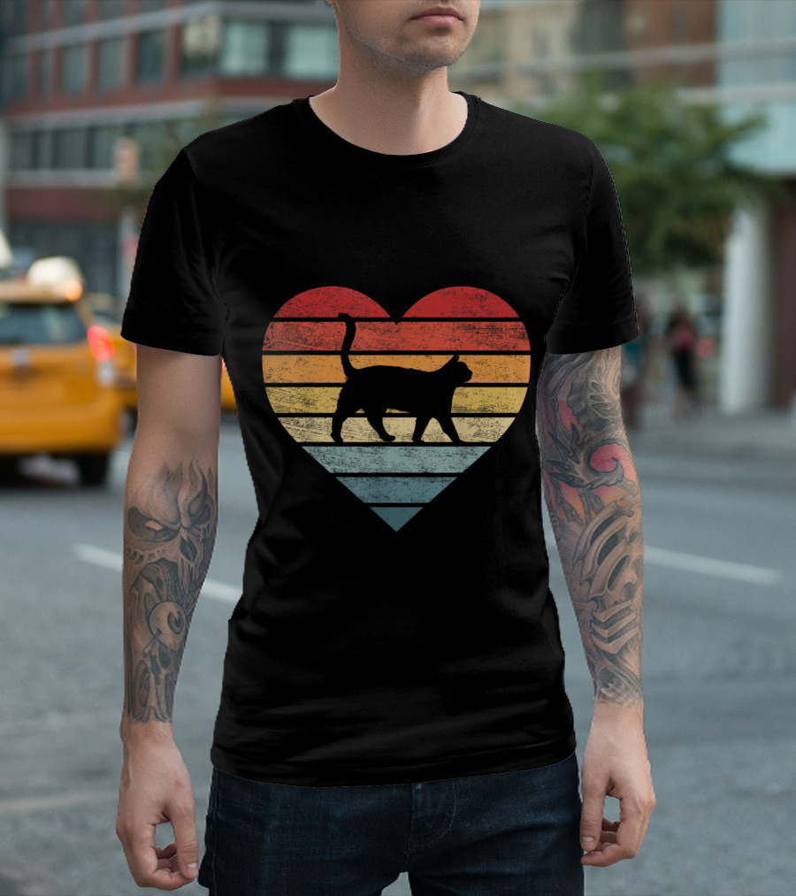 Vintage Cat Lover Heart Retro Kitty Pet Owner T-Shirt
