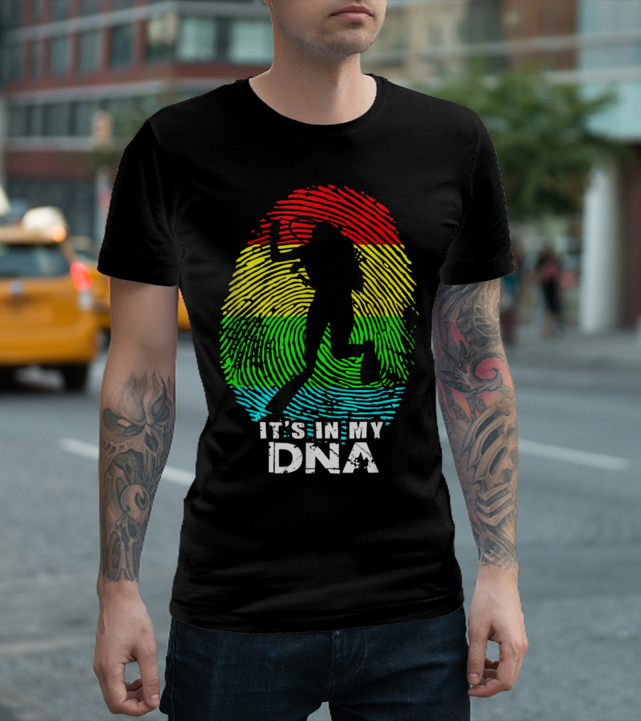 It's In My DNA Marine Biologist Diver Silhouette with 70s Style Colorful Fingerprint T-Shirt