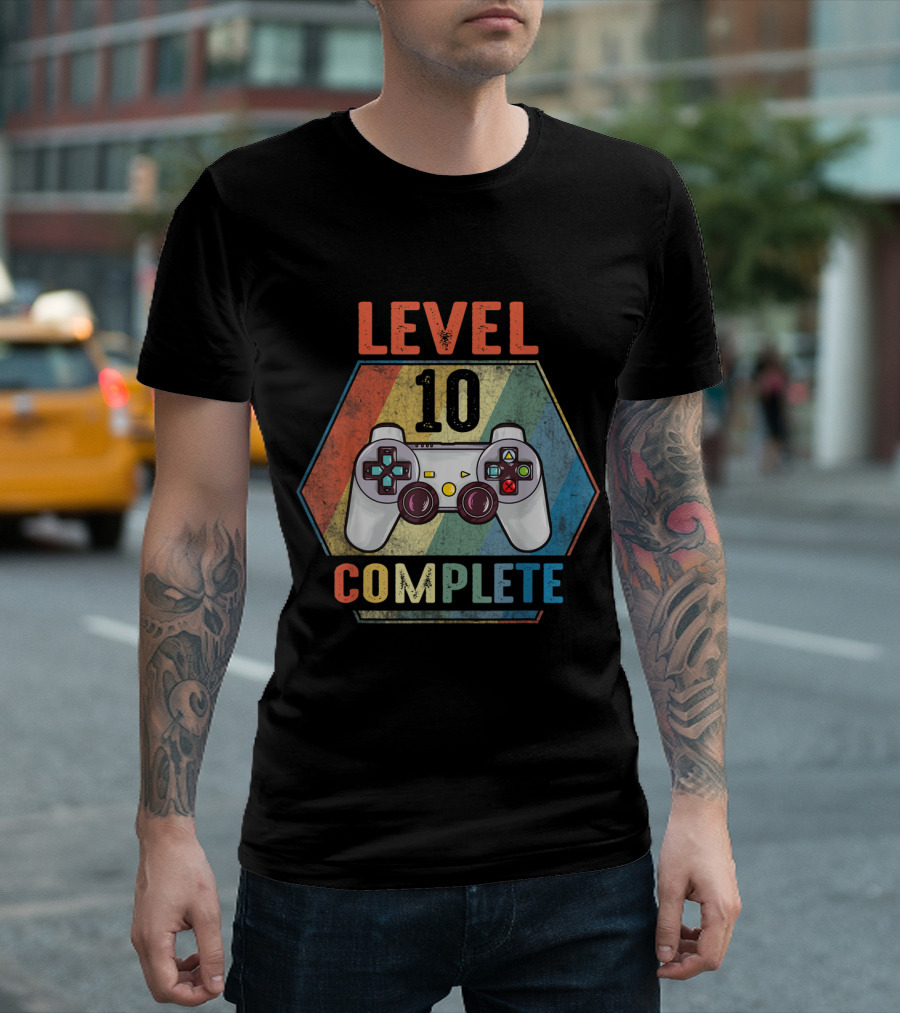 Level 10 Complete Vintage Video Game Controller Retro Stripe T-Shirt