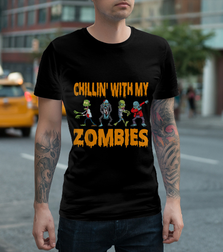 Chillin' With My Zombies Fun Creepy Cartoon Characters T-Shirt