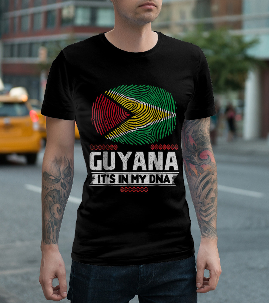 Guyana National Identity with Guyanese Flag Fingerprint It's in My DNA T-Shirt