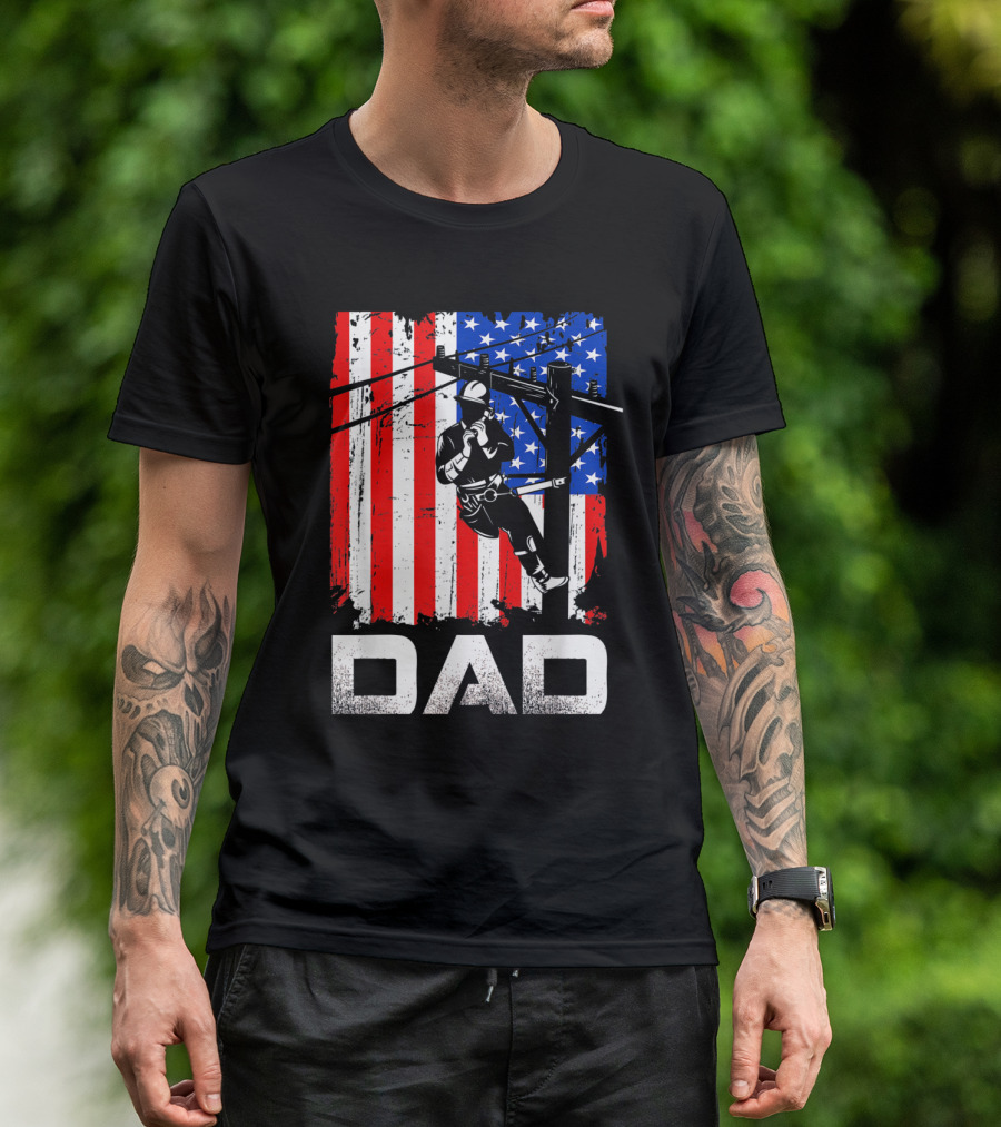 Lineman Dad American Flag Father's Day T-Shirt