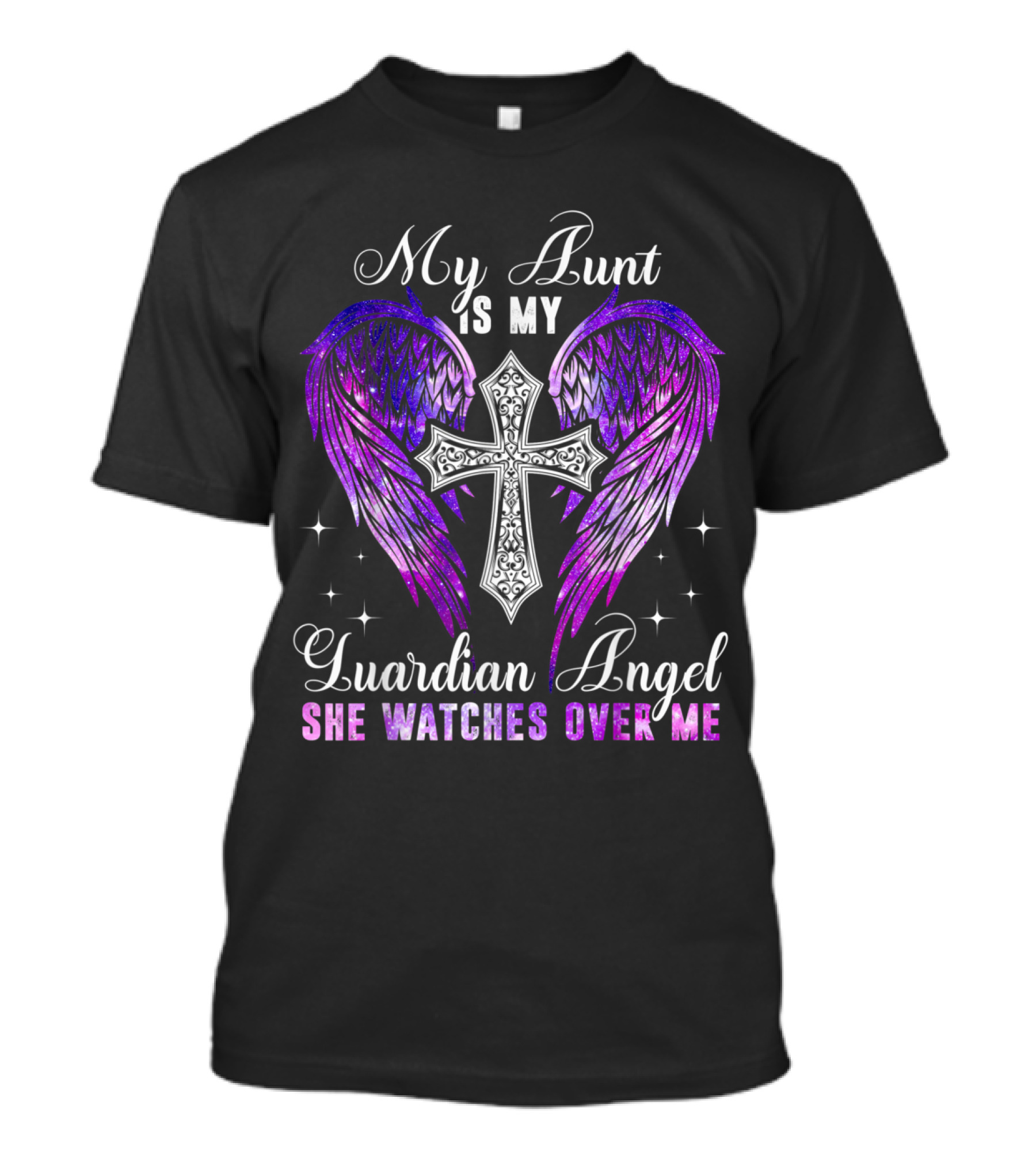 My Aunt Is My Guardian Angel She Watches Over Me Cross With Purple Wings T-Shirt