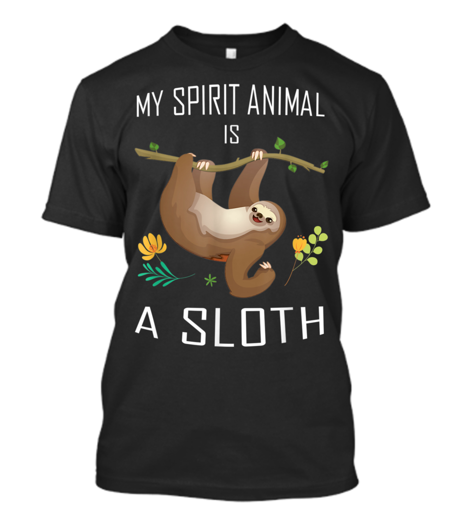 My Spirit Animal Is A Sloth Cute Pastel Color Hanging On Branch With Flowers T-Shirt