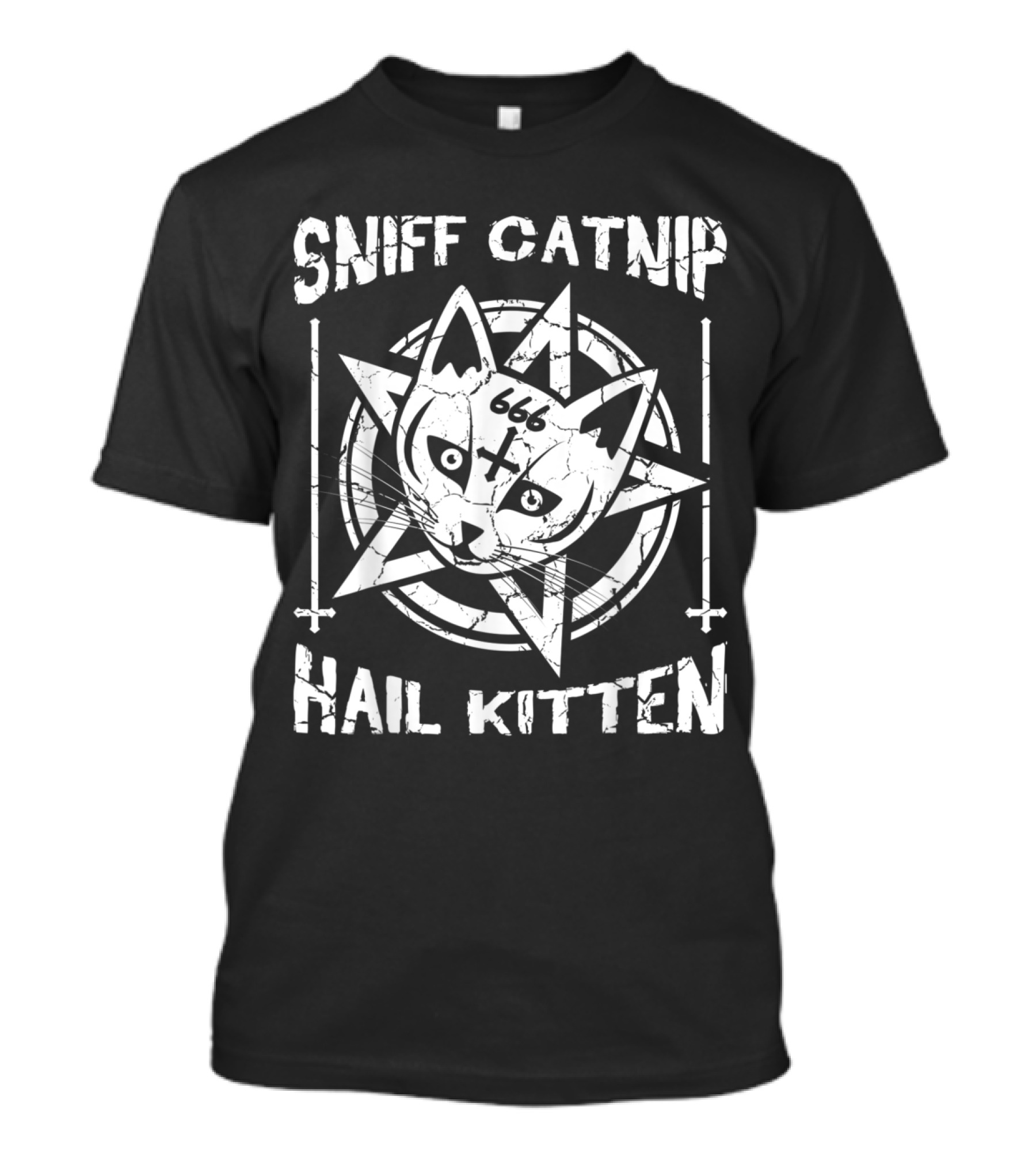 Sniff Catnip Hail Kitten 666 Death Metal Cat Satan Rock Music T-Shirt