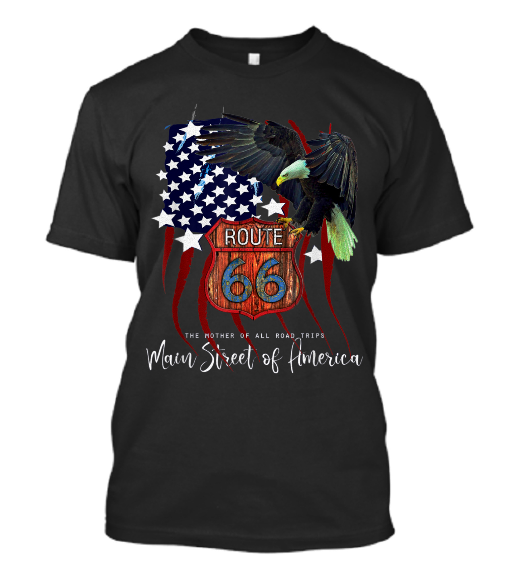 Route 66 Eagle Main Street Of America Distressed USA Flag T-Shirt