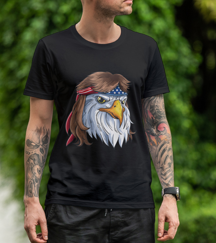 Eagle Mullet 4th Of July Merica American Flag Bandana T-Shirt