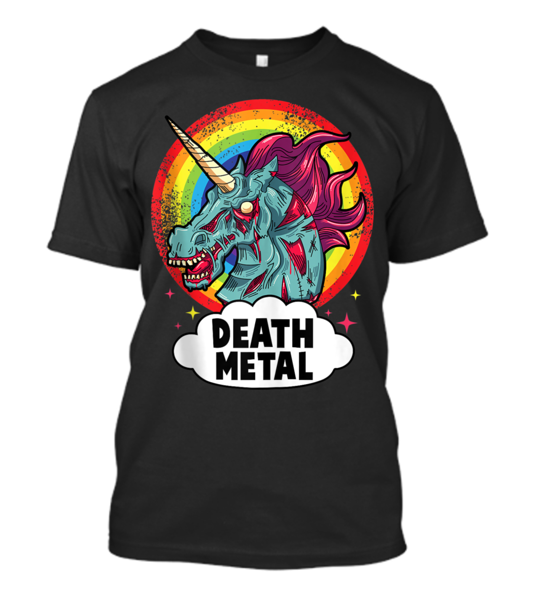 Death Metal Zombie Unicorn Rainbow Emo Rocker T-Shirt