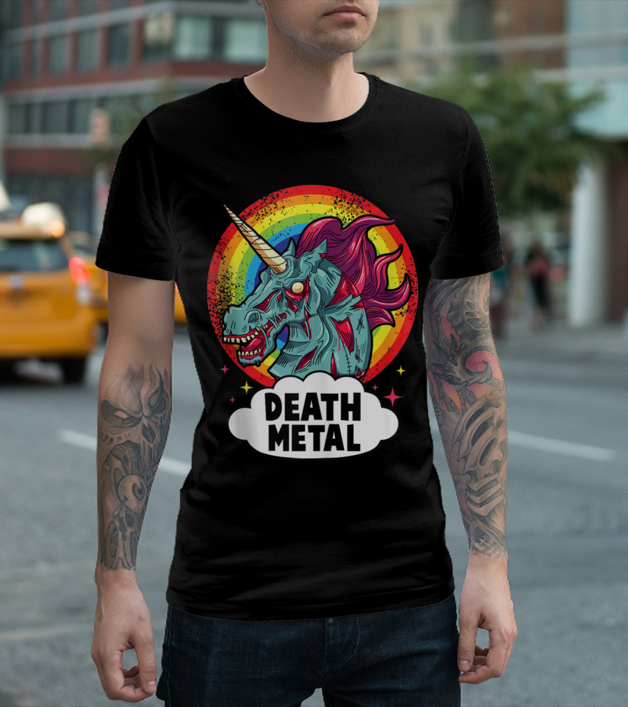 Death Metal Zombie Unicorn Rainbow Emo Rocker T-Shirt