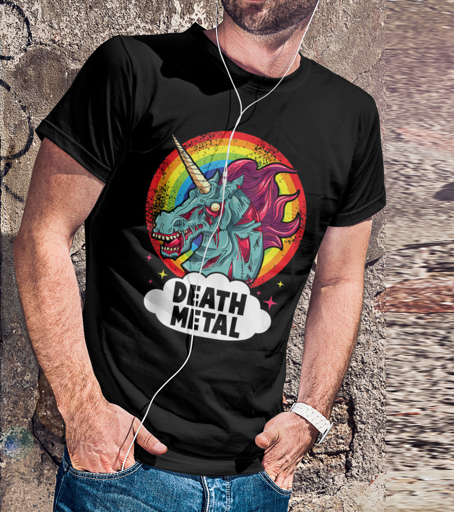 Death Metal Zombie Unicorn Rainbow Emo Rocker T-Shirt