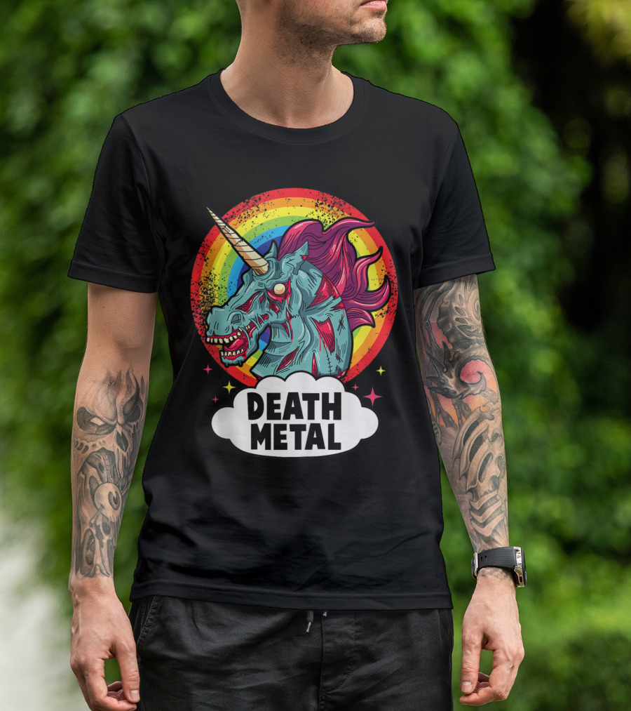 Death Metal Zombie Unicorn Rainbow Emo Rocker T-Shirt
