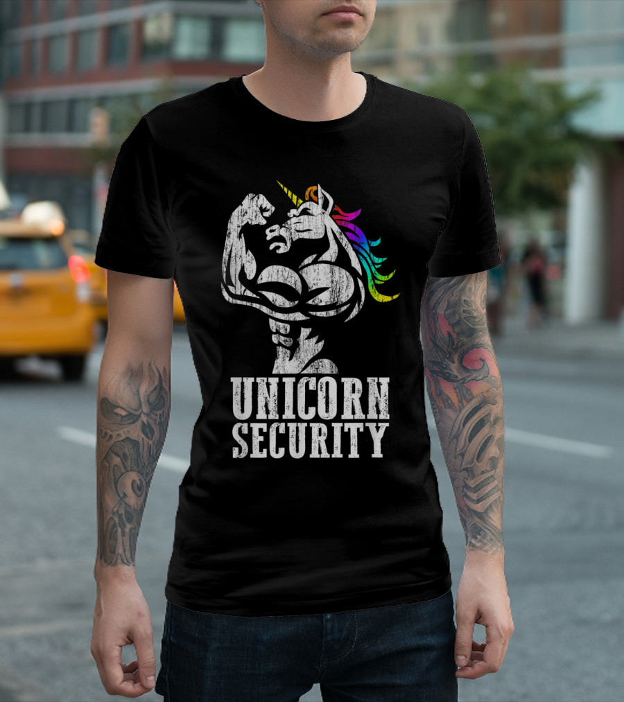Unicorn Security Rainbow Muscular Manly T-Shirt