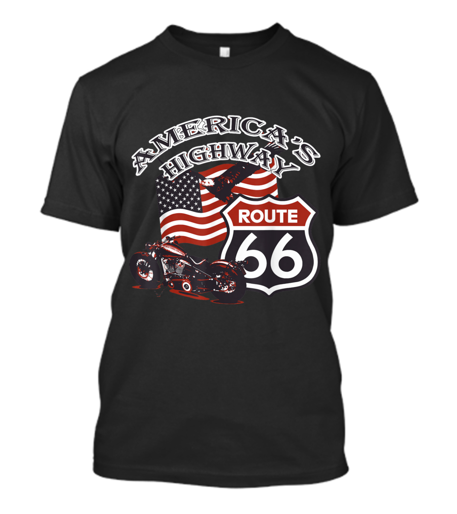America's Highway Route 66 USA Motorcycle Road Trip Flag T-Shirt
